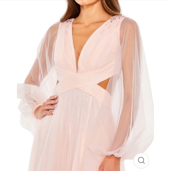 Mac Duggal TULLE SHEER LONG SLEEVE CUT OUT LACE UP A LINE GOWN size 10 New $398 - Picture 3 of 15